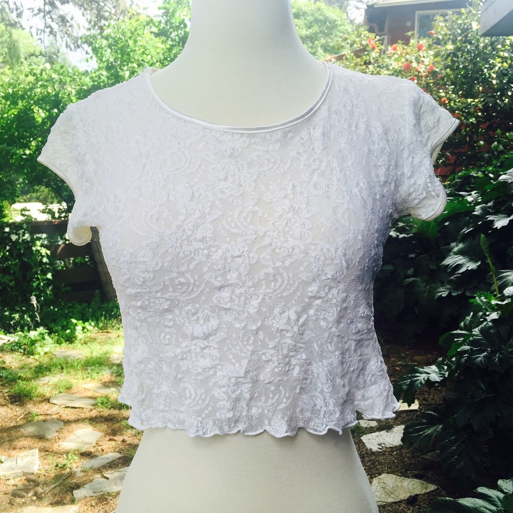 Stretchy lace crop top, creamy white