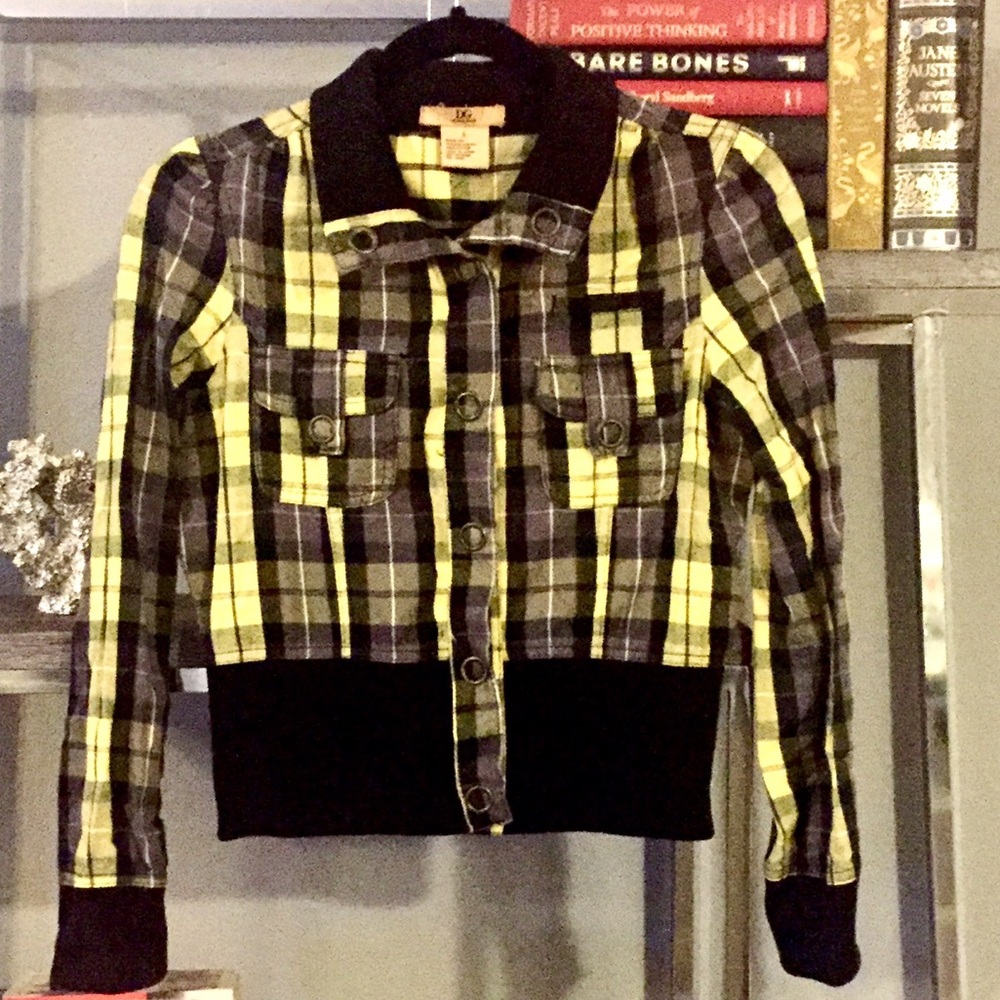 Black and Yellow Plaid Cropped Jacket