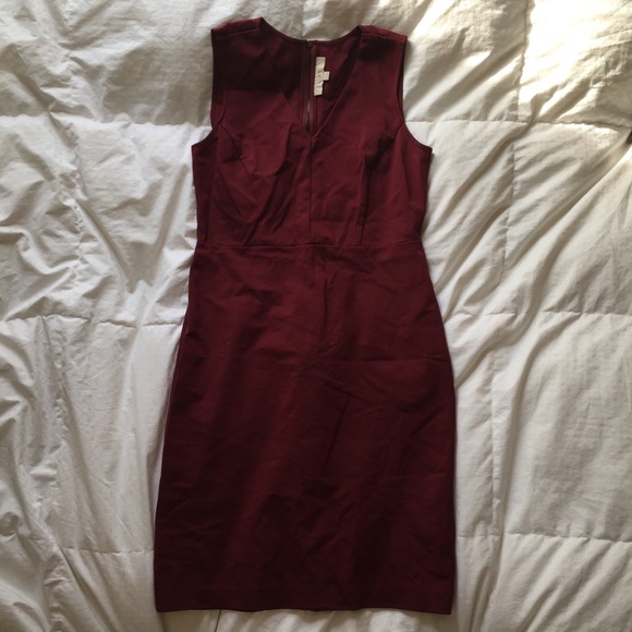 {LOFT} Burgundy V Neck Ponte Sheath Career Dress - Picture 2 of 3