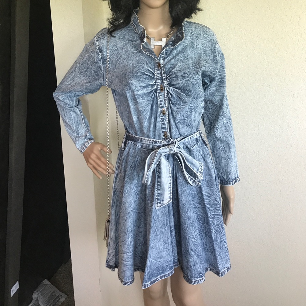 👗Large Acid Washed Denim Shirt Dress