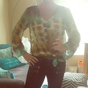 Green/brown Watercolor Sheer Blouse