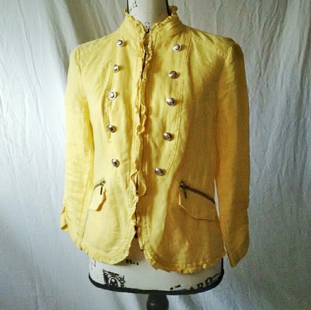 INC Military Inspired EUC Ruffled Linen Jacket M