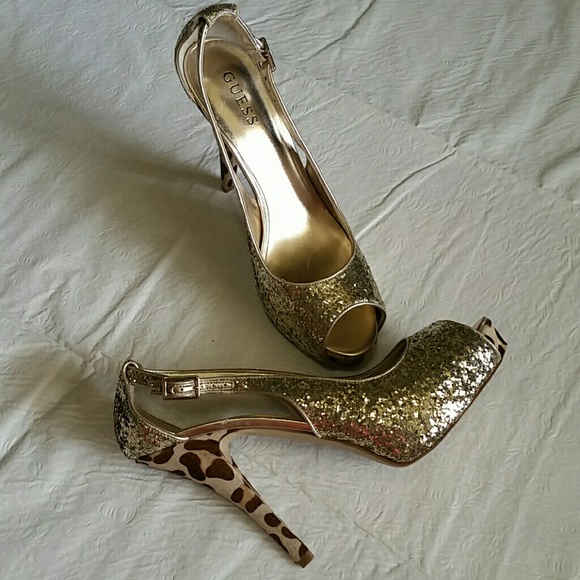 Guess Shoes - Gold and animal print Guess heels (T1)