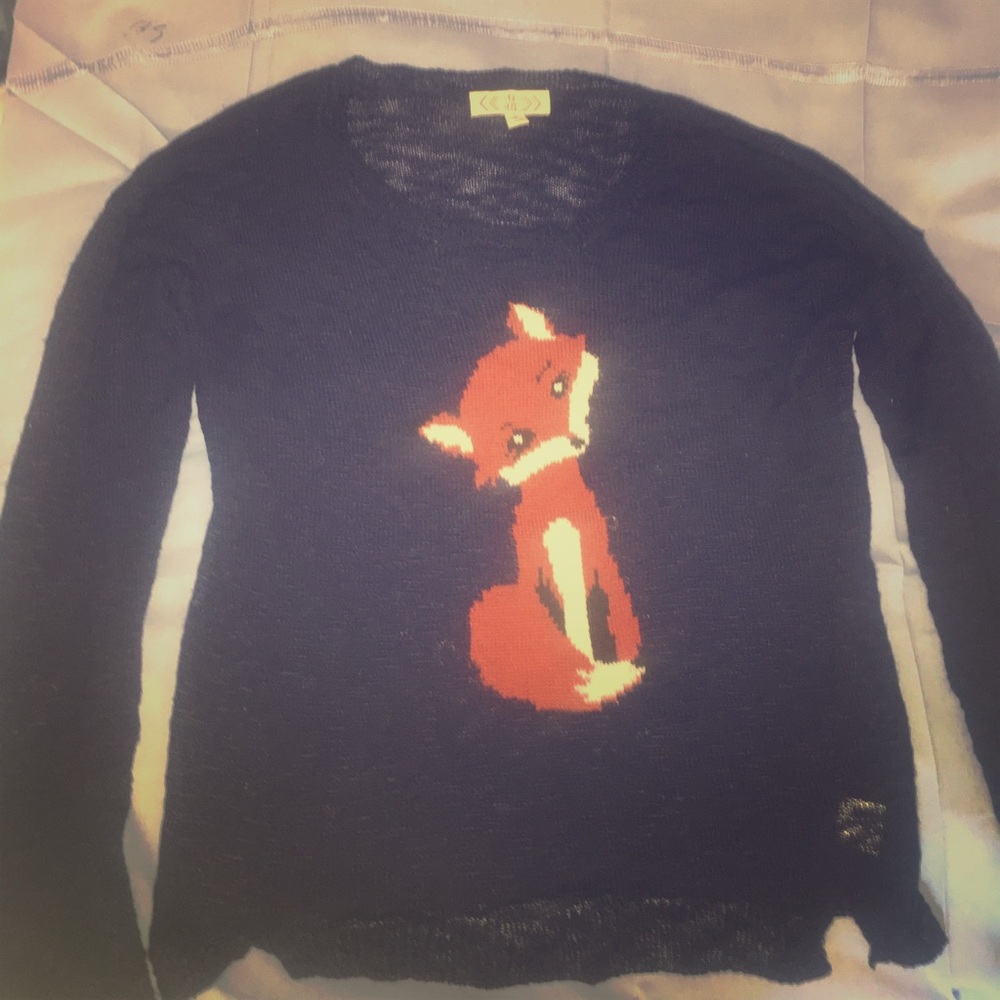 Navy blue knit sweater with adorable fox
