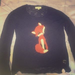 Navy blue knit sweater with adorable fox