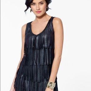 Cache faux leather fringe top