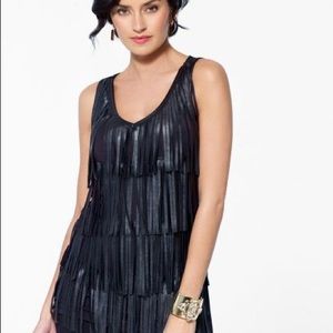 Cache faux leather fringe top