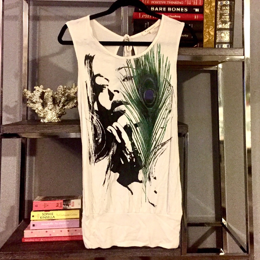 Ivory Long Cotton Shirt with Peacock Print