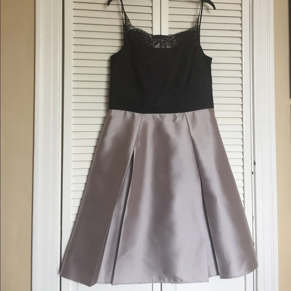 Terri Jon Elegant black lace and grey Aline Dress