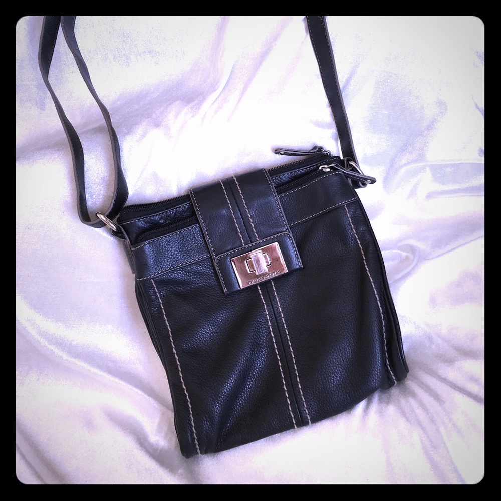 Black cross body Tignanello leather bag