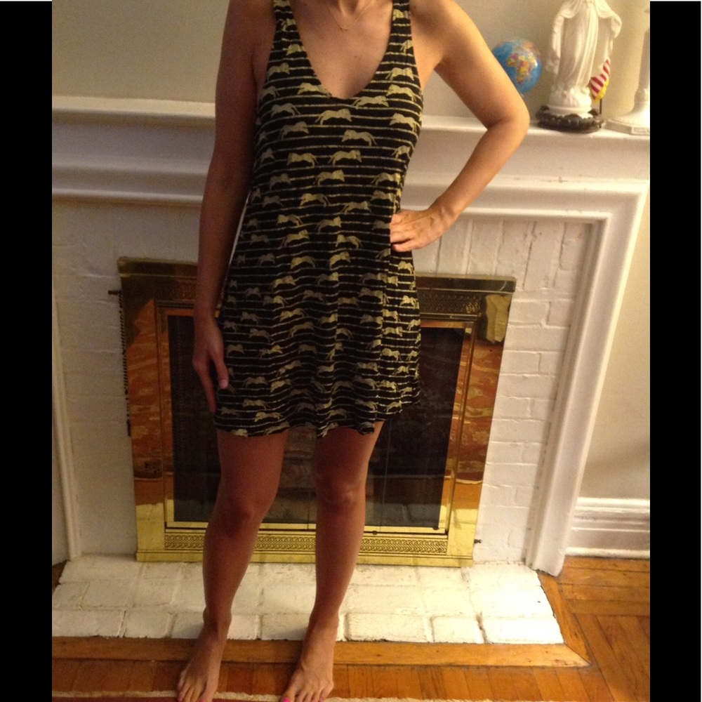 H&M Sz M BLACK GOLD Smocked Beach Cover Up Dress