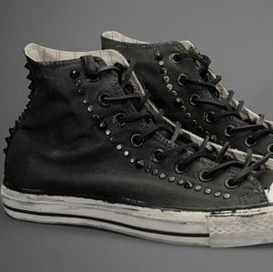 John Varvatos Black leather studded chucks