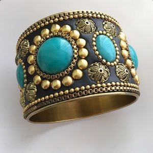 Boho brass and turquoise bangle bracelet