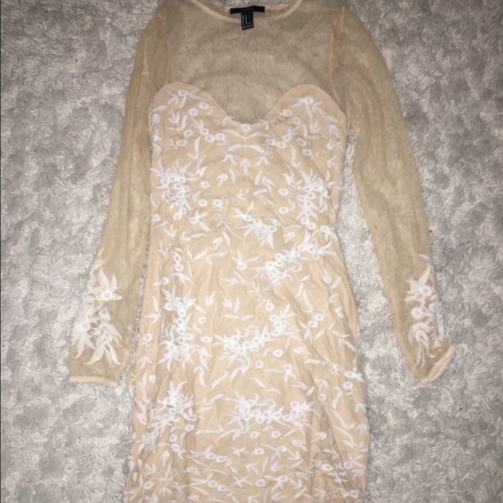 Nude and White Lace Dress