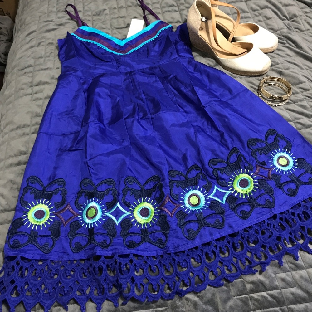 🛍Boho Style Embroidered Royal blue dress