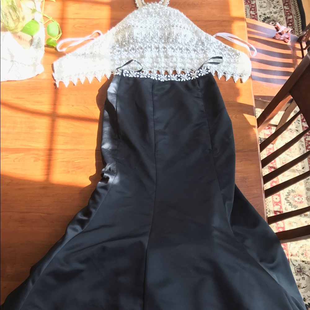Black and white two piece prom dress