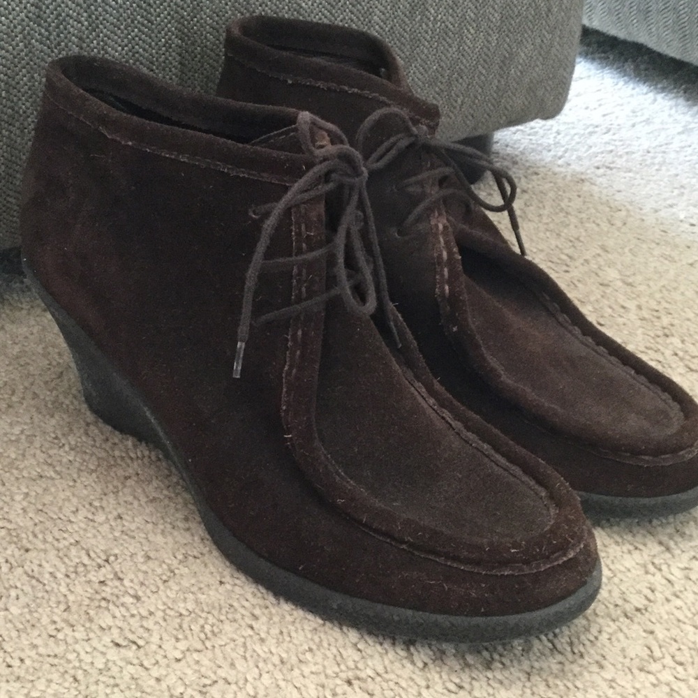 Suede bootie wedge heel