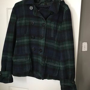 American eagle pea coat hooded plaid pattern