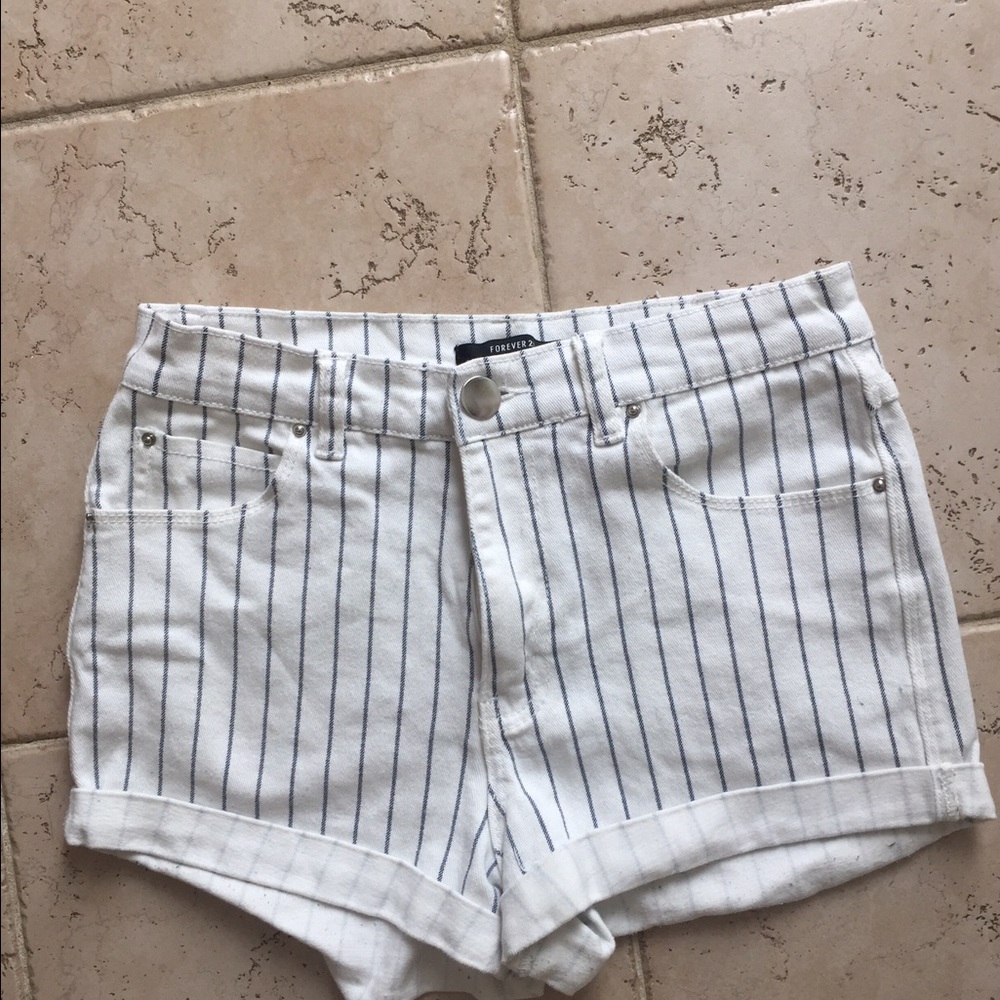Striped White Denim Shorts