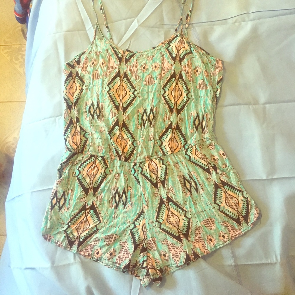 Turquoise and fluorescent pink romper