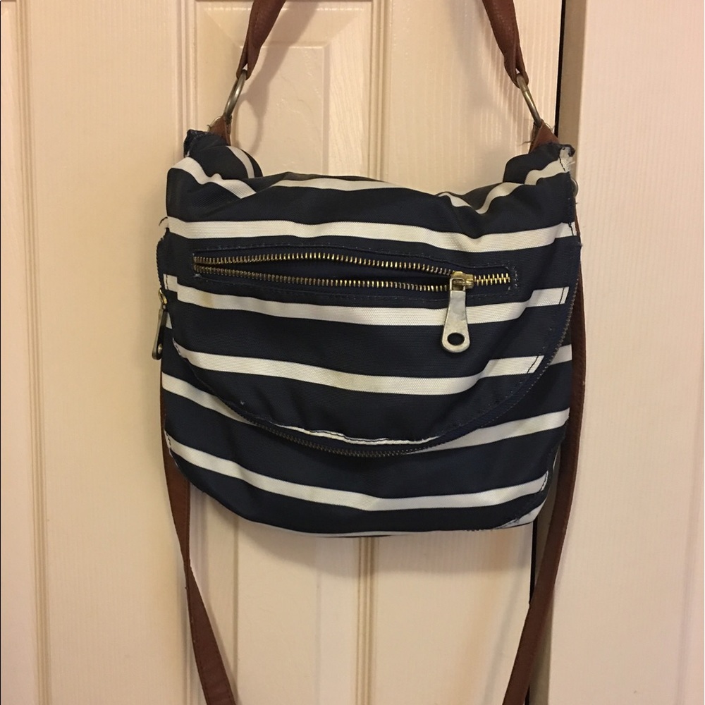 Navy striped bag