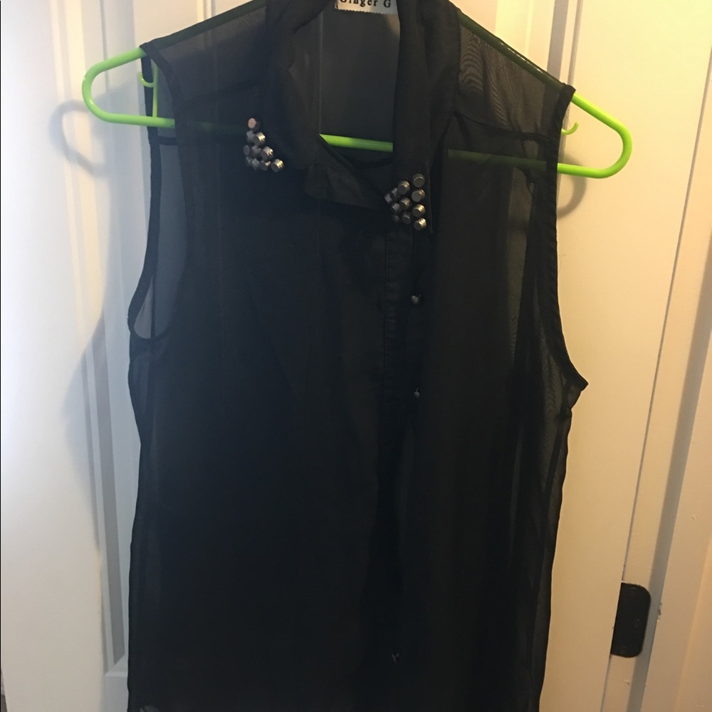 Studded collar black blouse