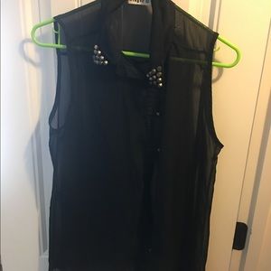 Studded collar black blouse