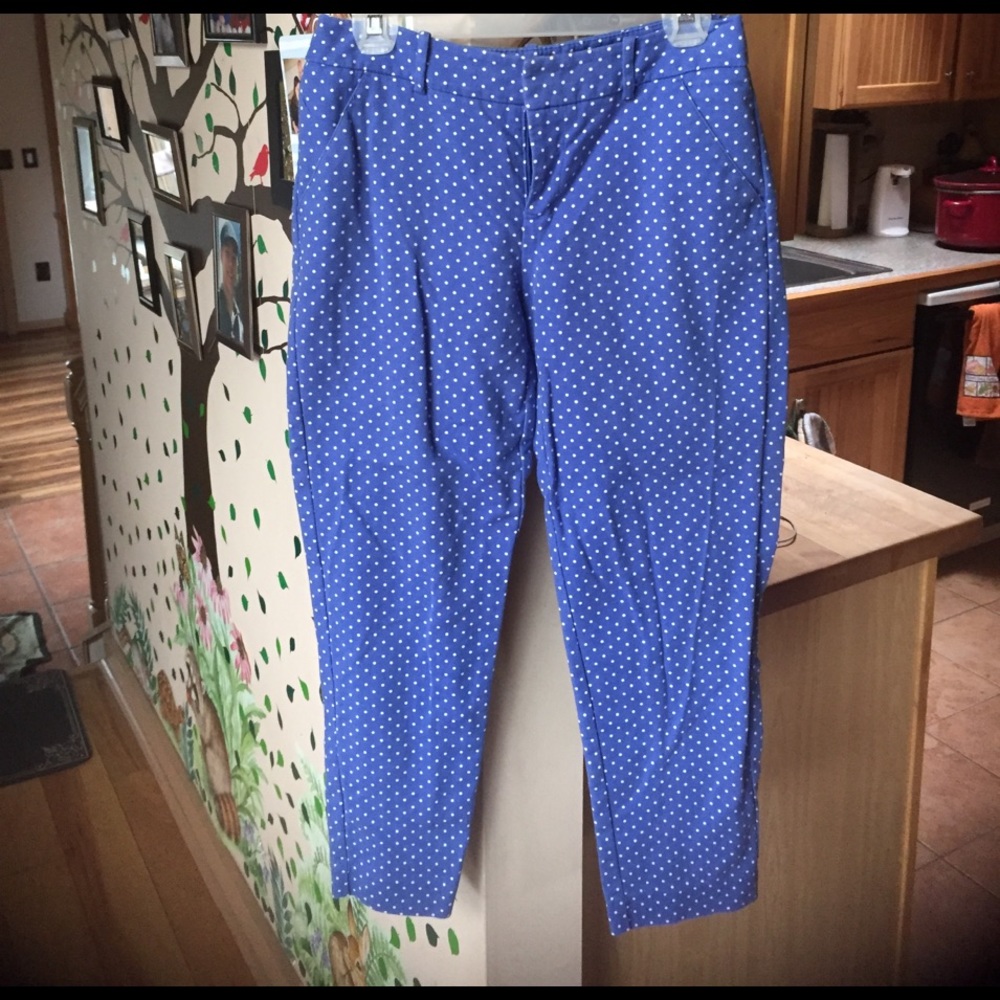 Blue and white polkadot capris