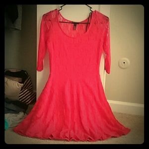 Red floral lace dress