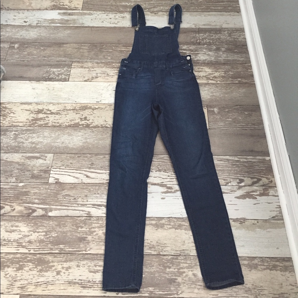 Dark denim skinny overalls