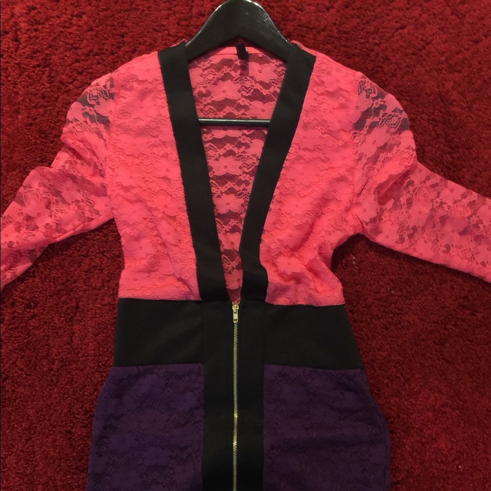 Lace plunge dress (pink & purple)