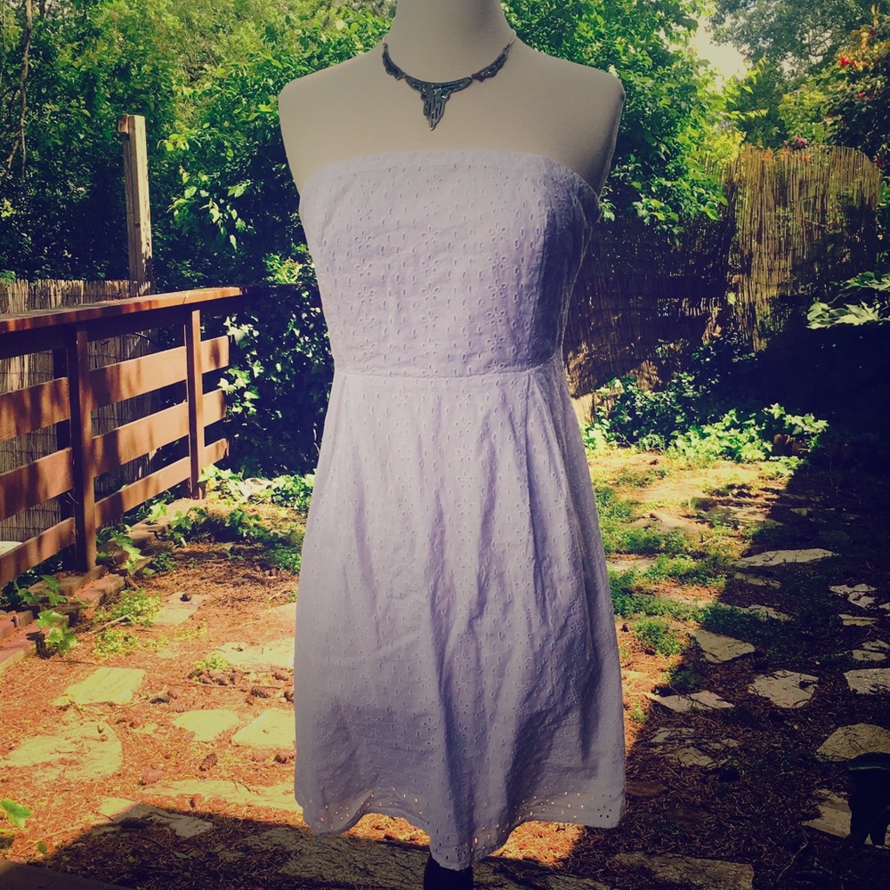 White eyelet strapless dress