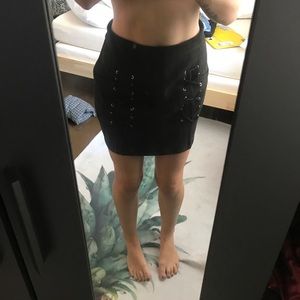 Black edgy lace up high waisted skirt