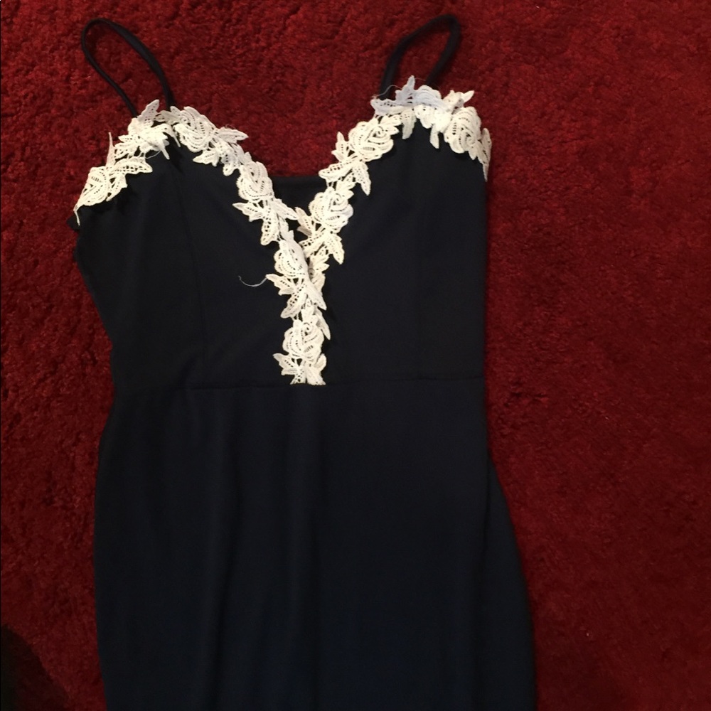 Navy blue and lace slip dress