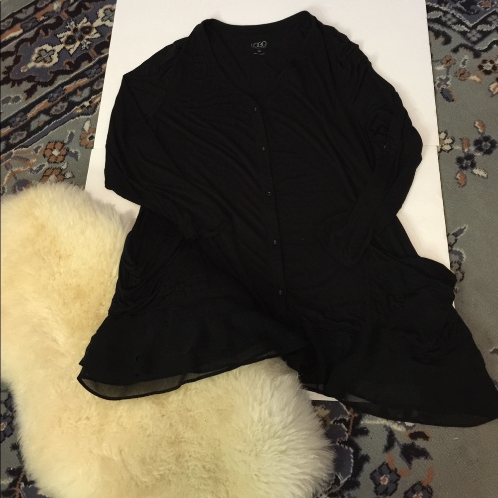 Logo Black Chiffon Hem Cardigan with Pockets 3XLT