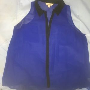 Royal Blue and Black sheer blouse