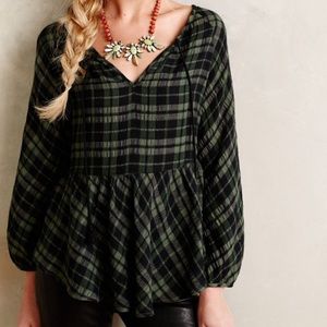 Holding horses green plaid ruffle peasant blouse Holding horses green plaid ruffle peasant blouse