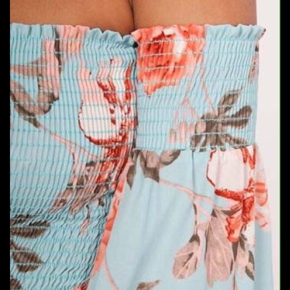 Peach Love Crop Top Off the Shoulder Smocked Floral Print - Picture 4 of 11