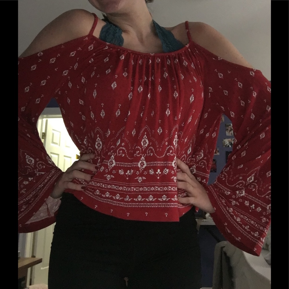 Red Off Shoulder Top - Picture 2 of 4