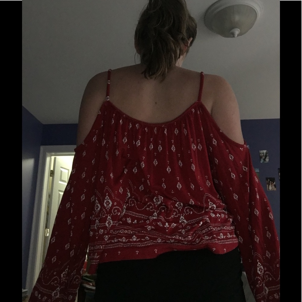 Red Off Shoulder Top - Picture 3 of 4