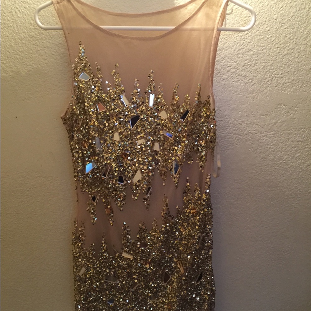 Mesh/sheer gold dress