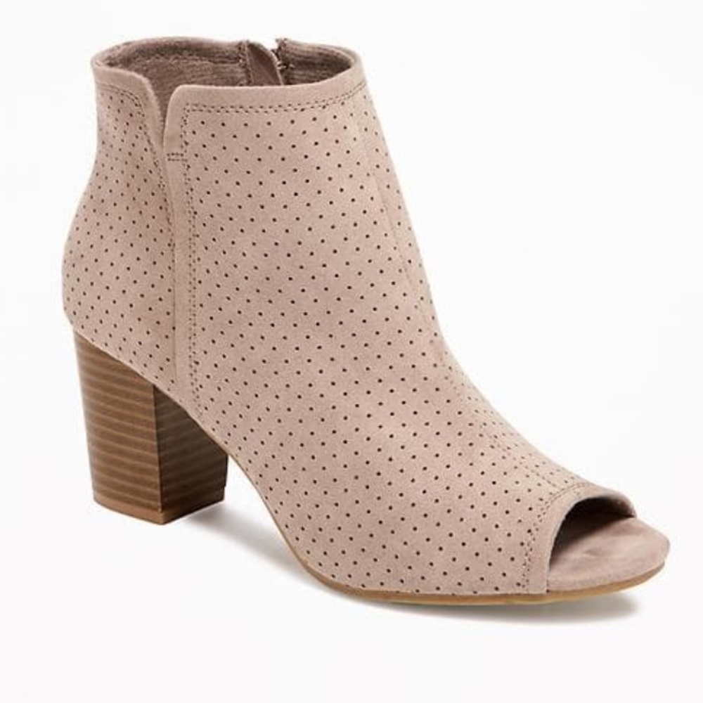 Suede Peep-Toe Ankle Boot