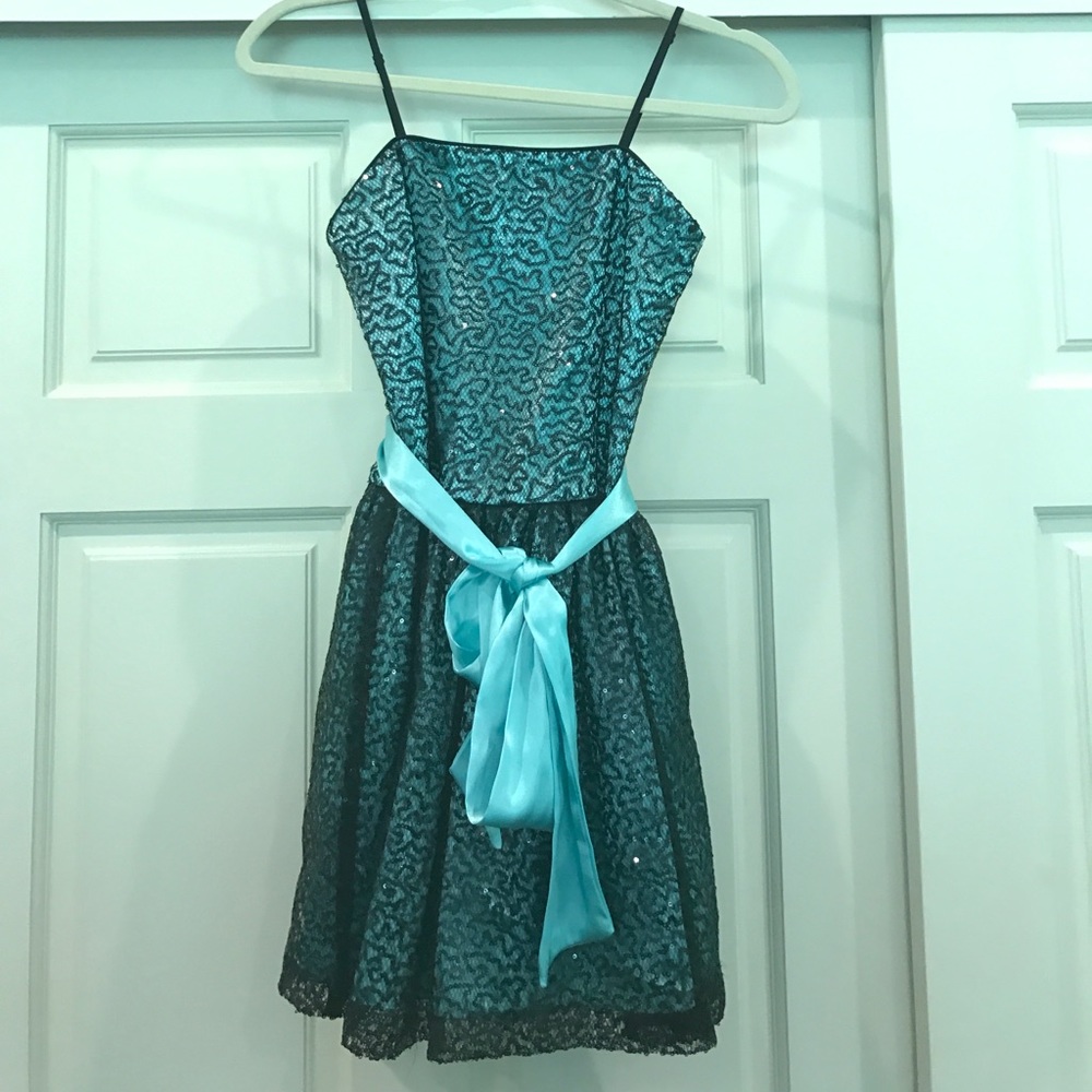 Un Deux Trois Black Sequin and Turqoise Dress