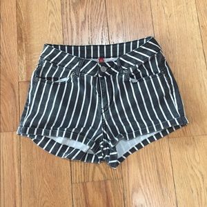 Black and White Striped Denim Shorts