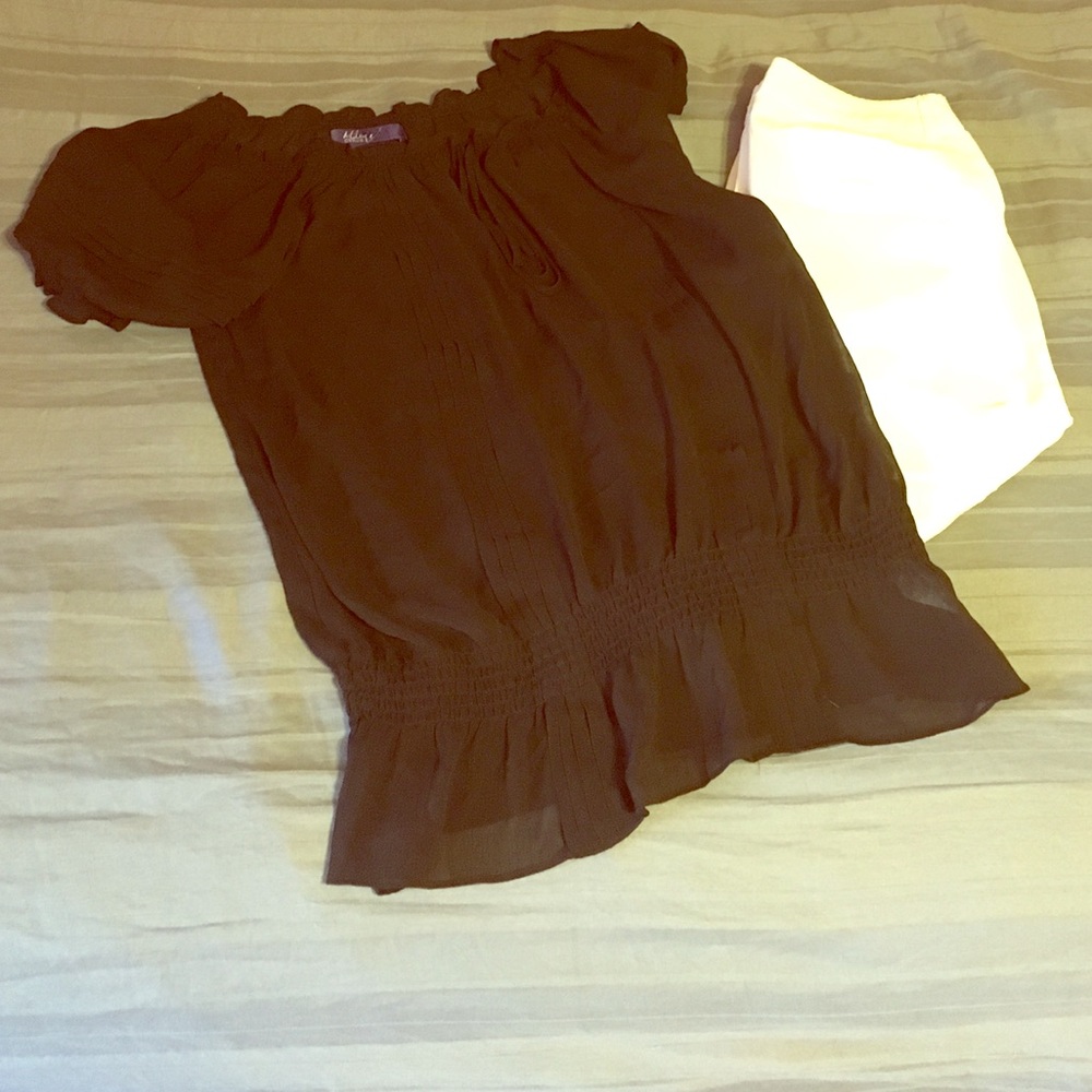 XL Miley Cyrus Max Azria Ruffled Black Sheer Top