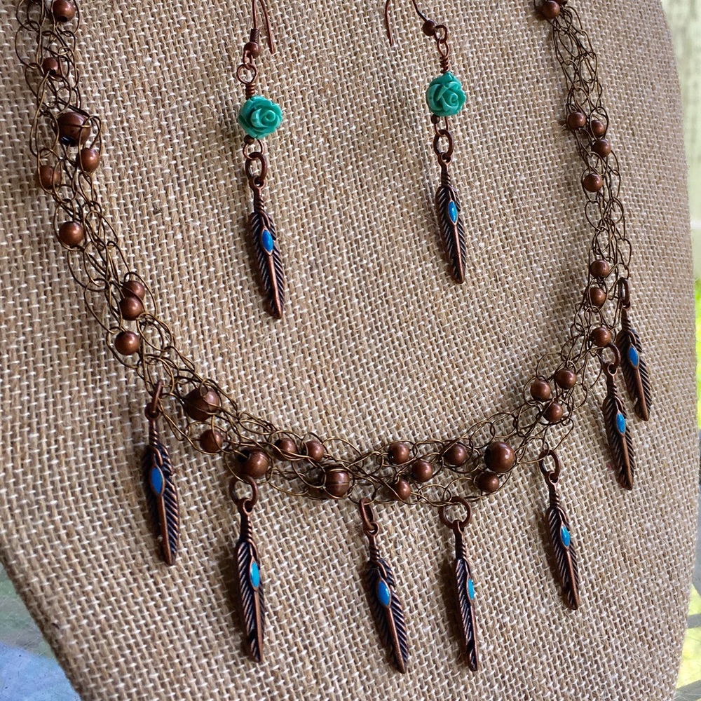 Handmade Copper Beaded Necklace & Earring Set