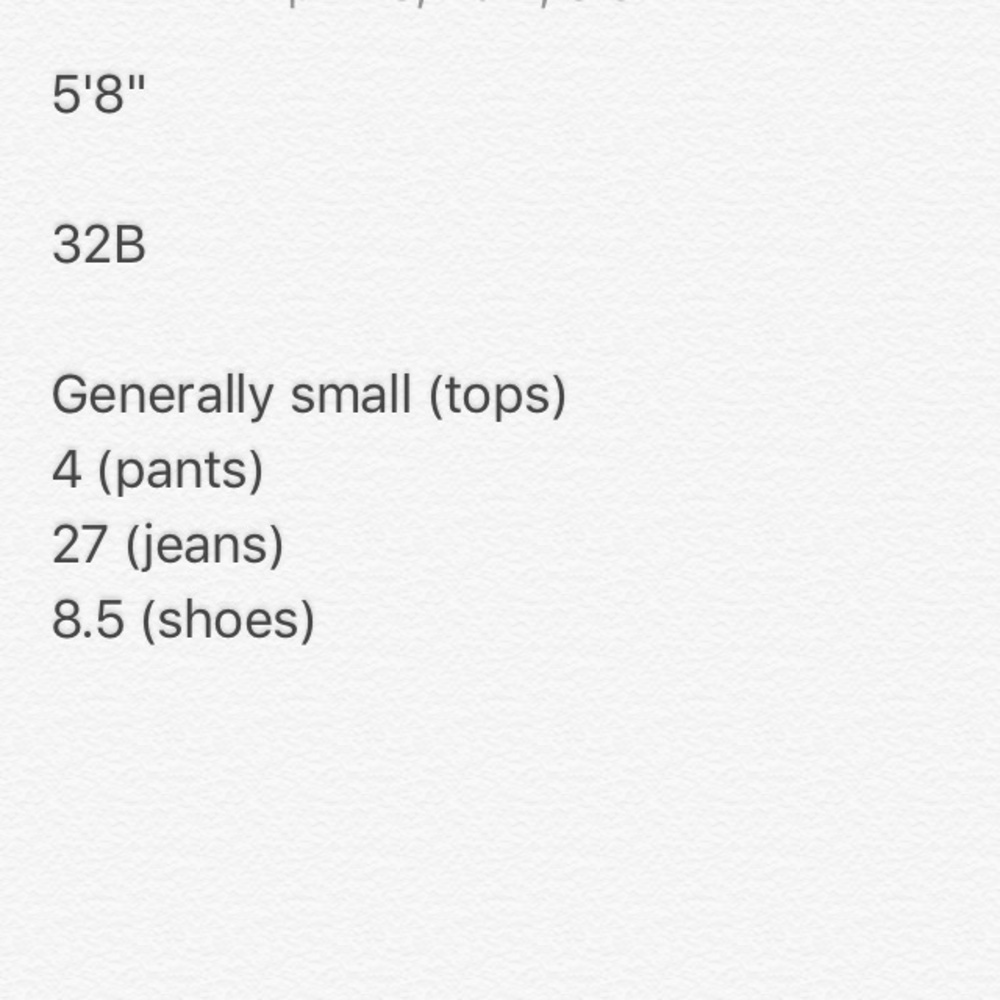 For sizing reference