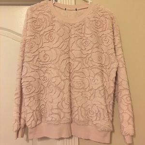 Forever 21 Faux Fur Floral Imprint Crewneck