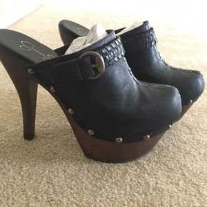 Jessica Simpson leather platform mules