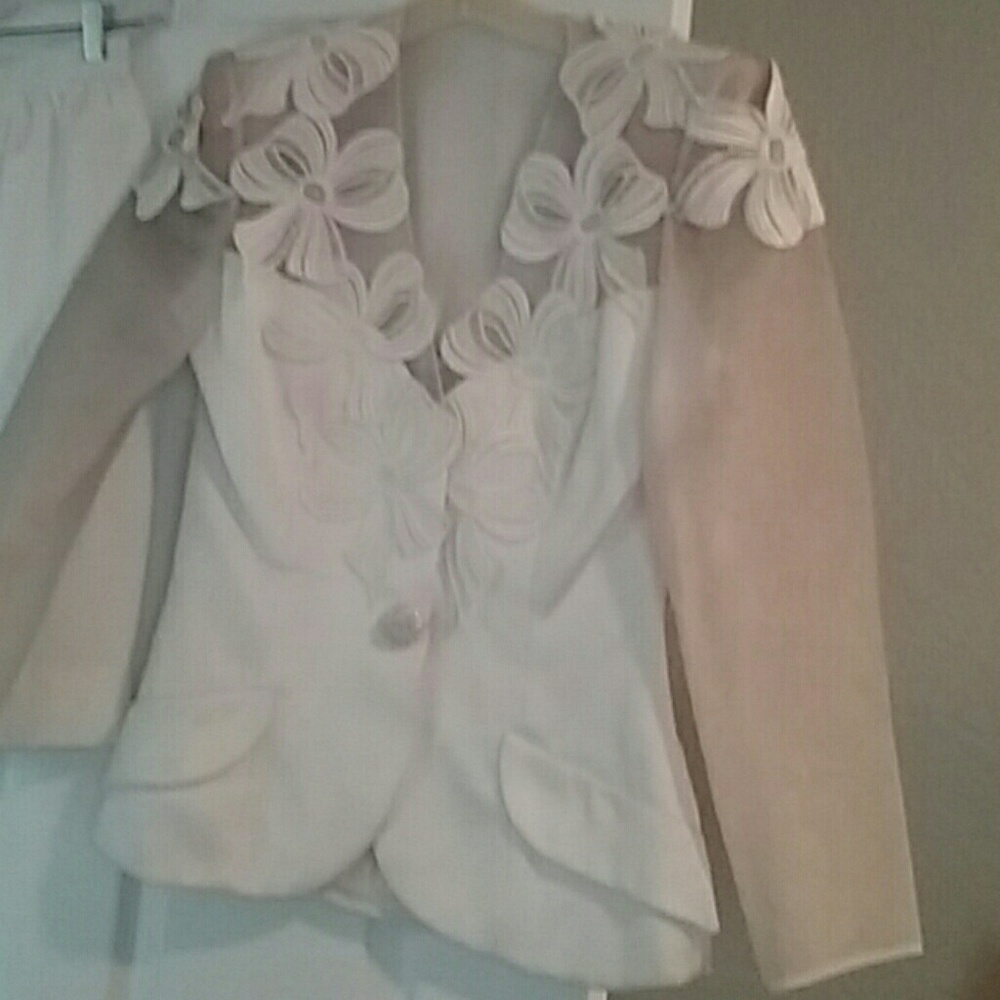 Vintage White sheer sleeves and back